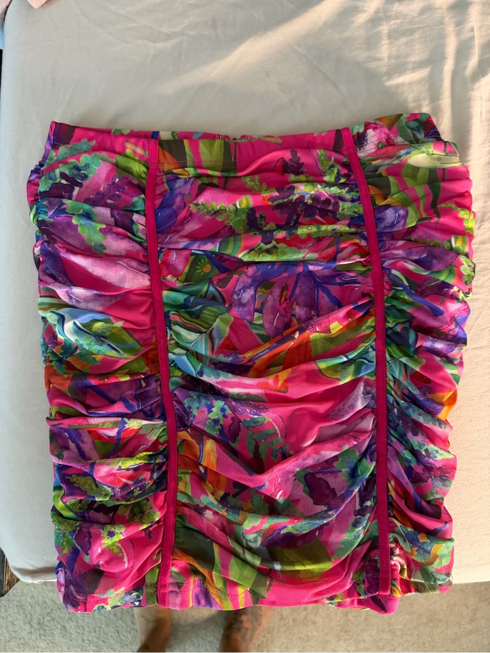 Windsor Pink Multicolor Floral Ruched Mini Skirt